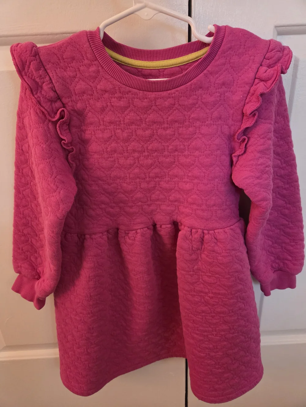 Mini Boden Hot Pink Quilted Ruffle-Shoulder Dress